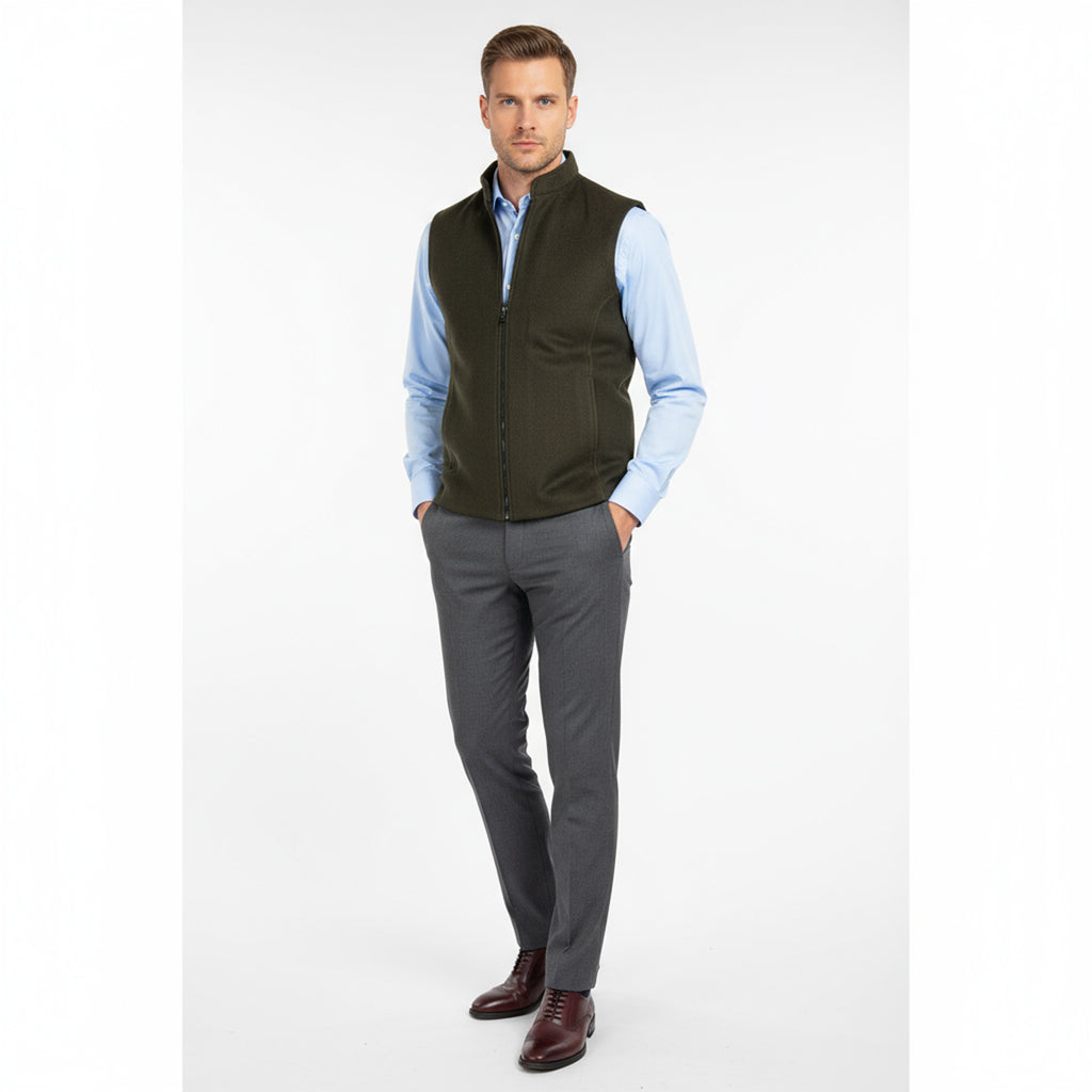 REFINED ARC PANEL WAISTCOAT – OLIVE GREEN