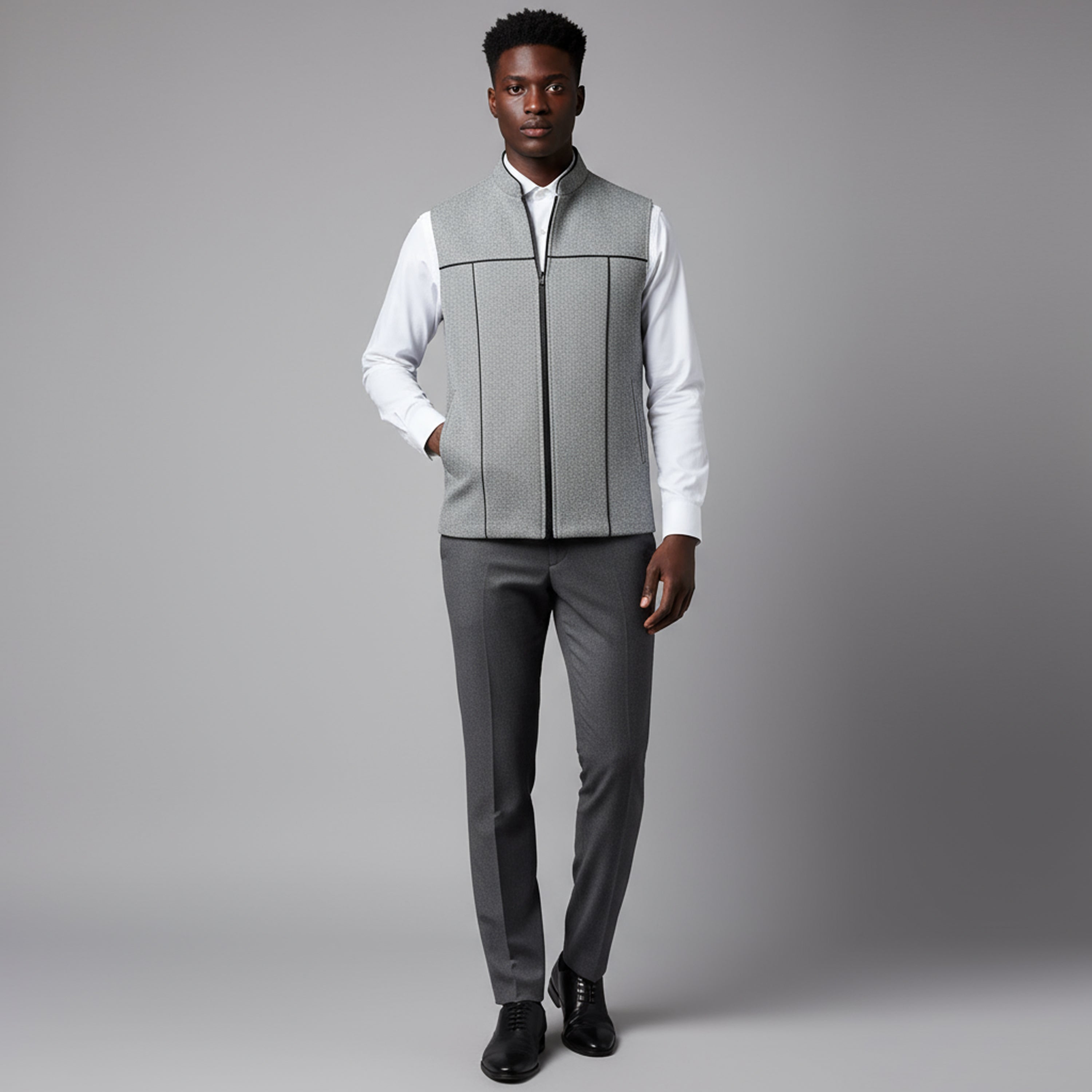 SCULPTED ZIP WAISTCOAT – ASH GREY