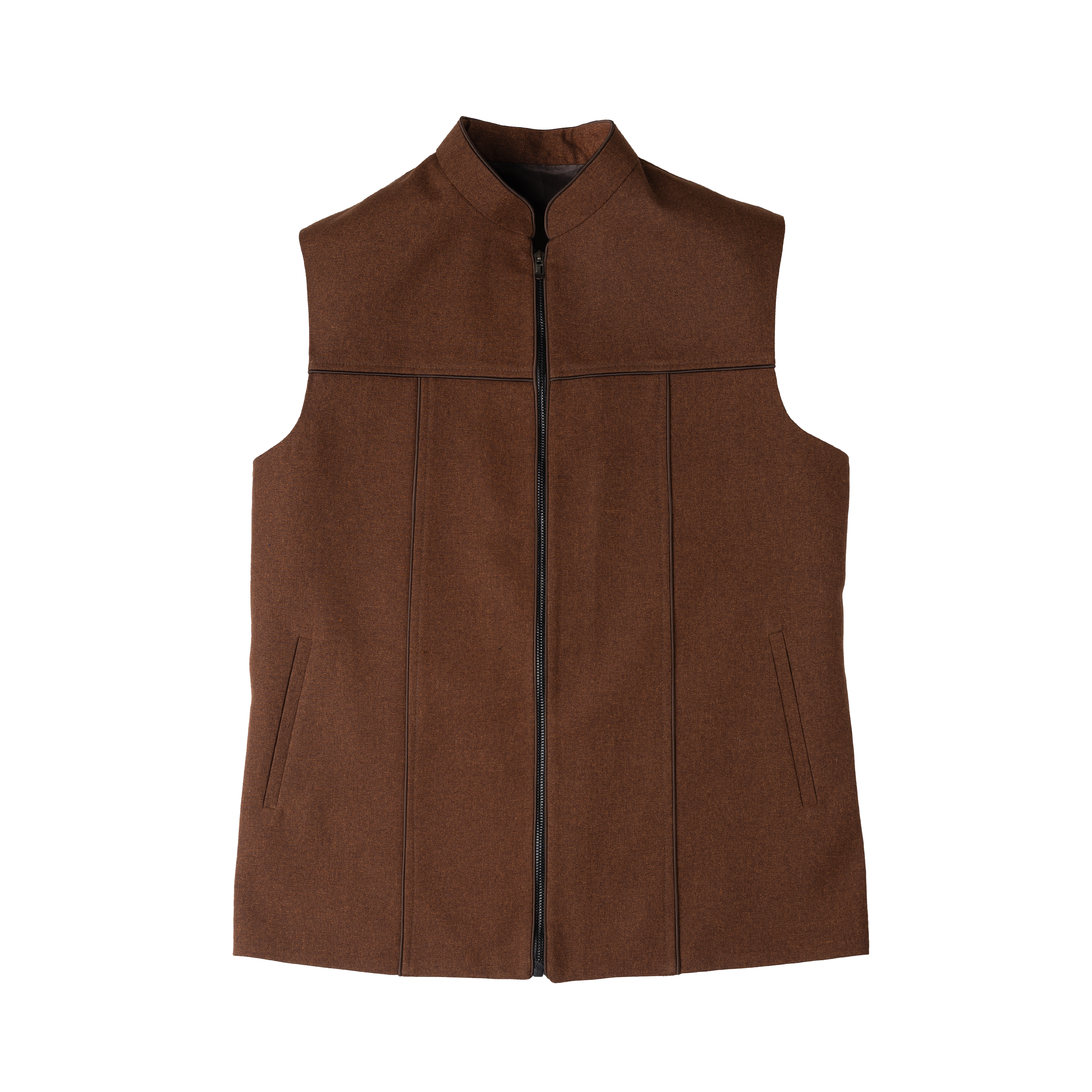 SCULPTED ZIP WAISTCOAT – CHESTNUT BROWN