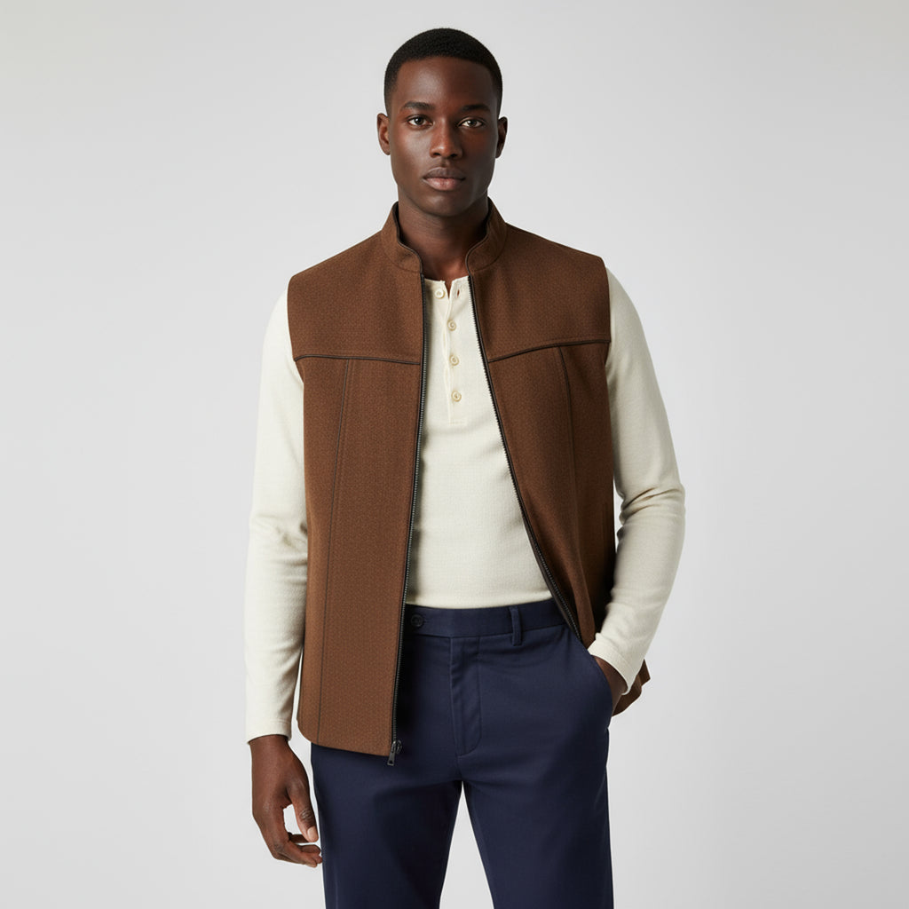 SCULPTED ZIP WAISTCOAT – CHESTNUT BROWN