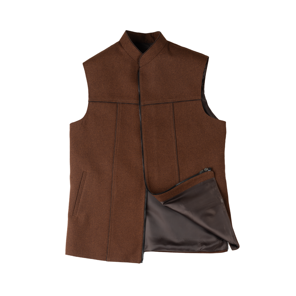 SCULPTED ZIP WAISTCOAT – CHESTNUT BROWN