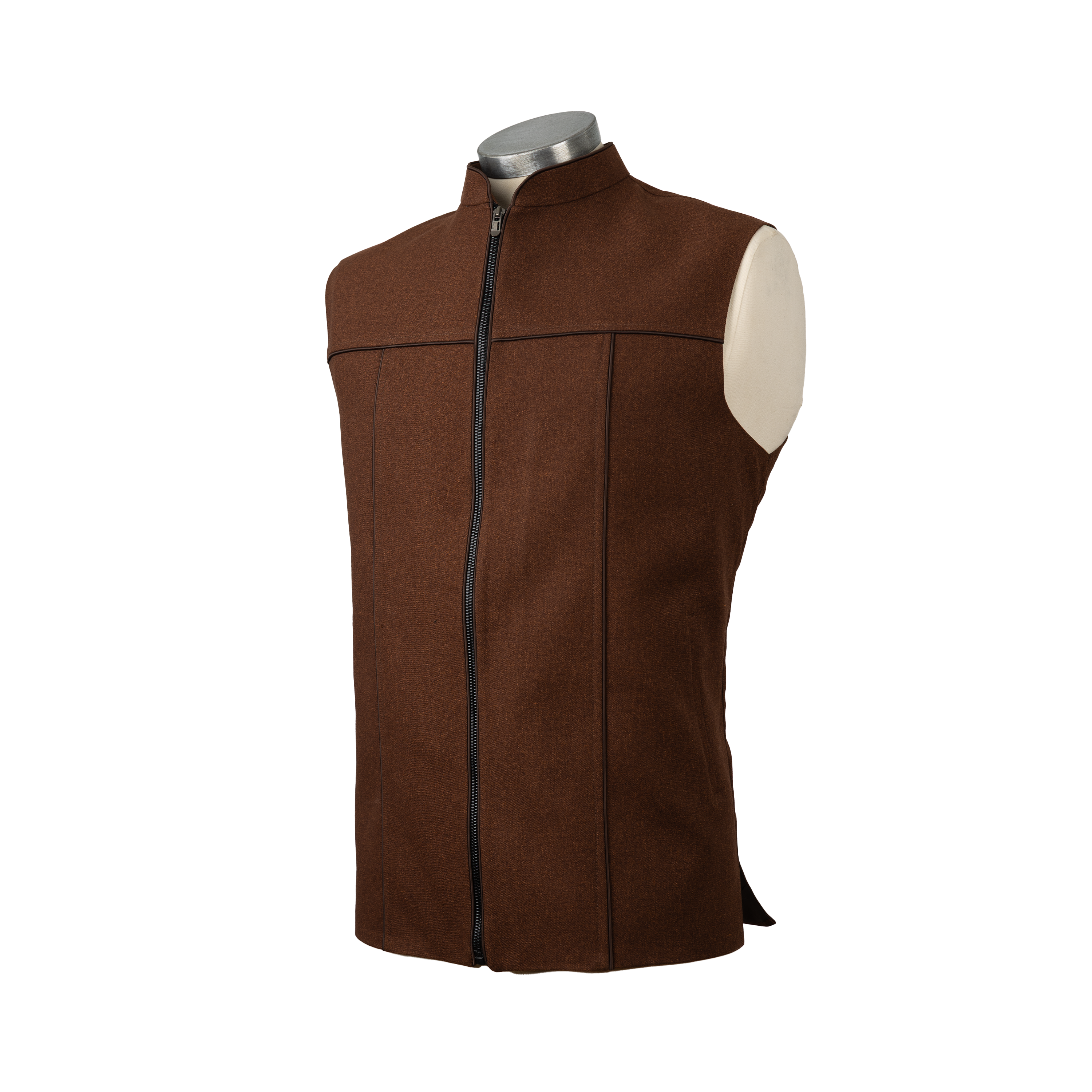SCULPTED ZIP WAISTCOAT – CHESTNUT BROWN