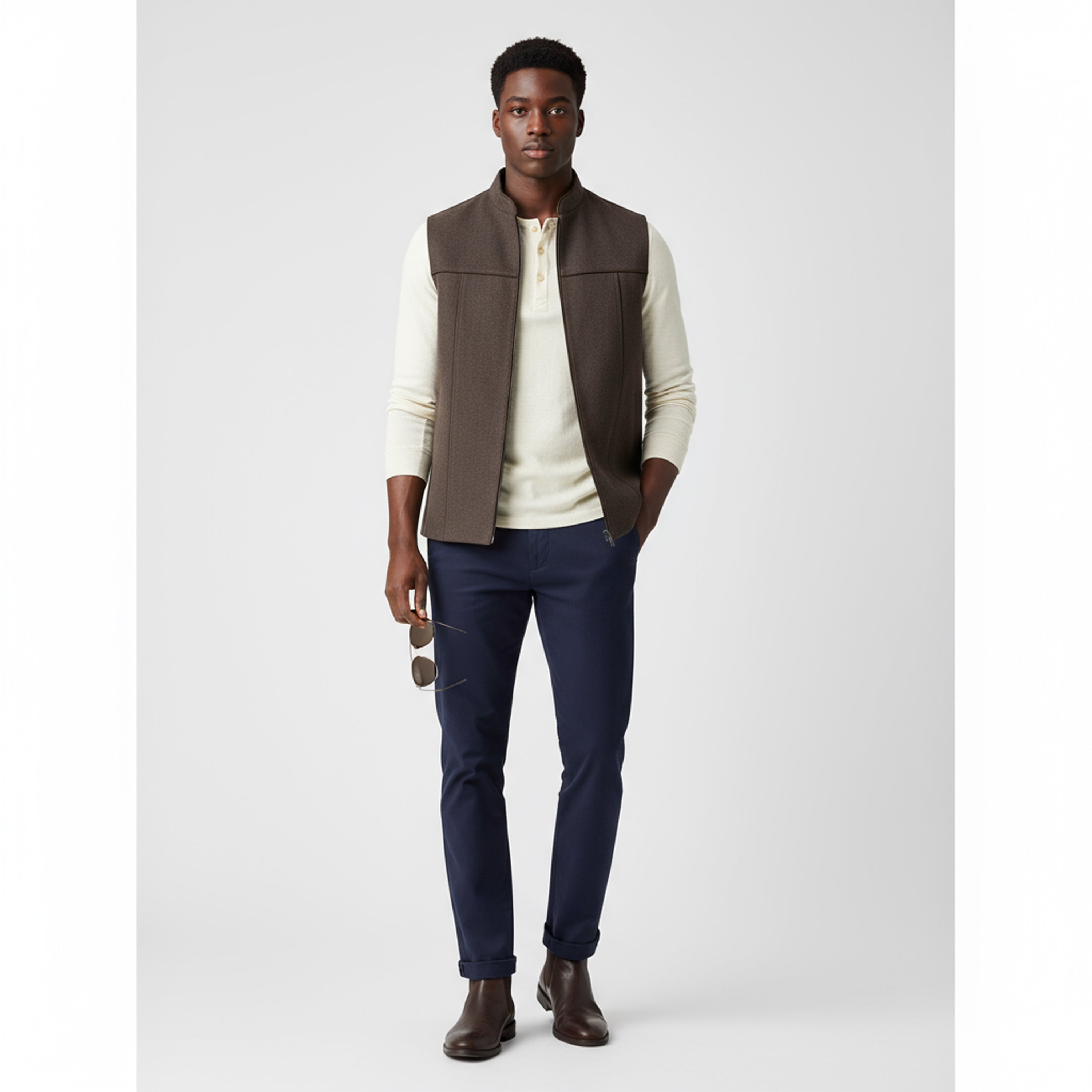 SCULPTED ZIP WAISTCOAT – MOCHA BROWN