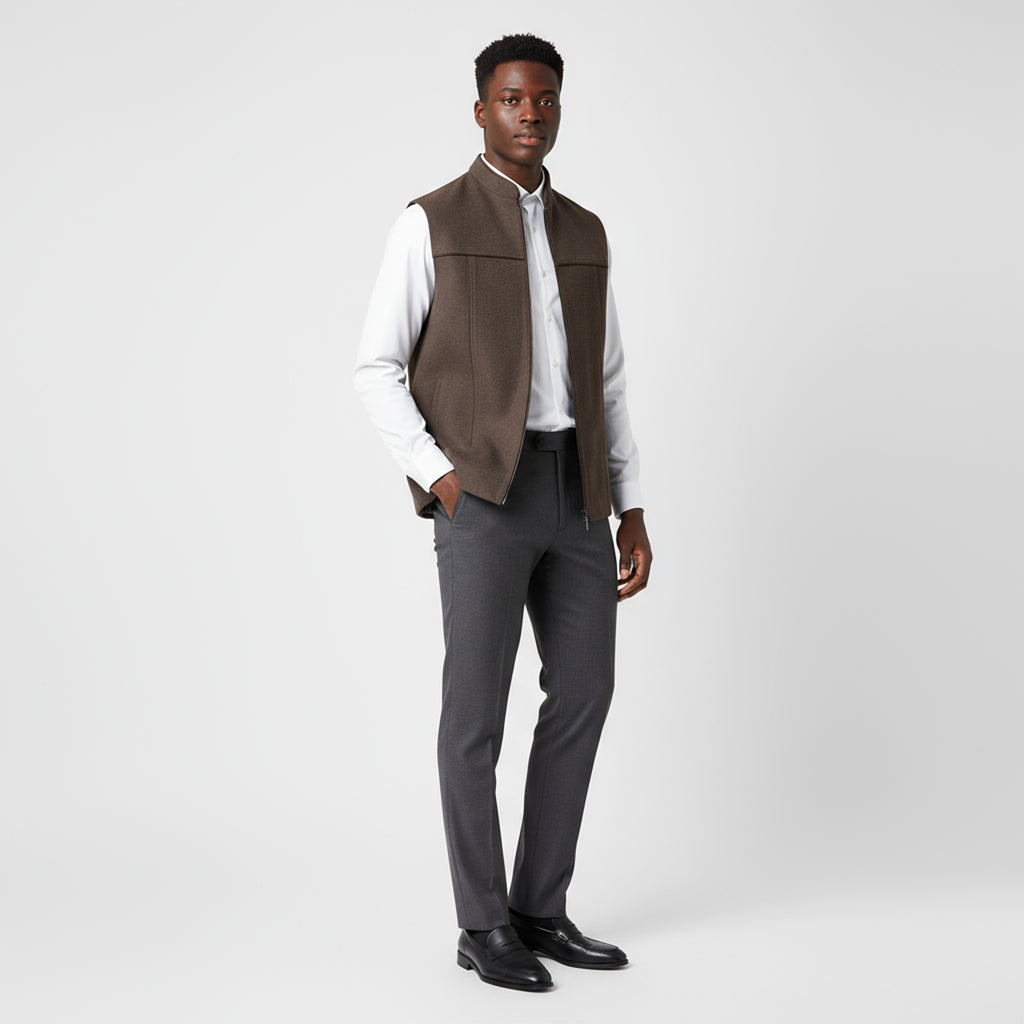 SCULPTED ZIP WAISTCOAT – MOCHA BROWN