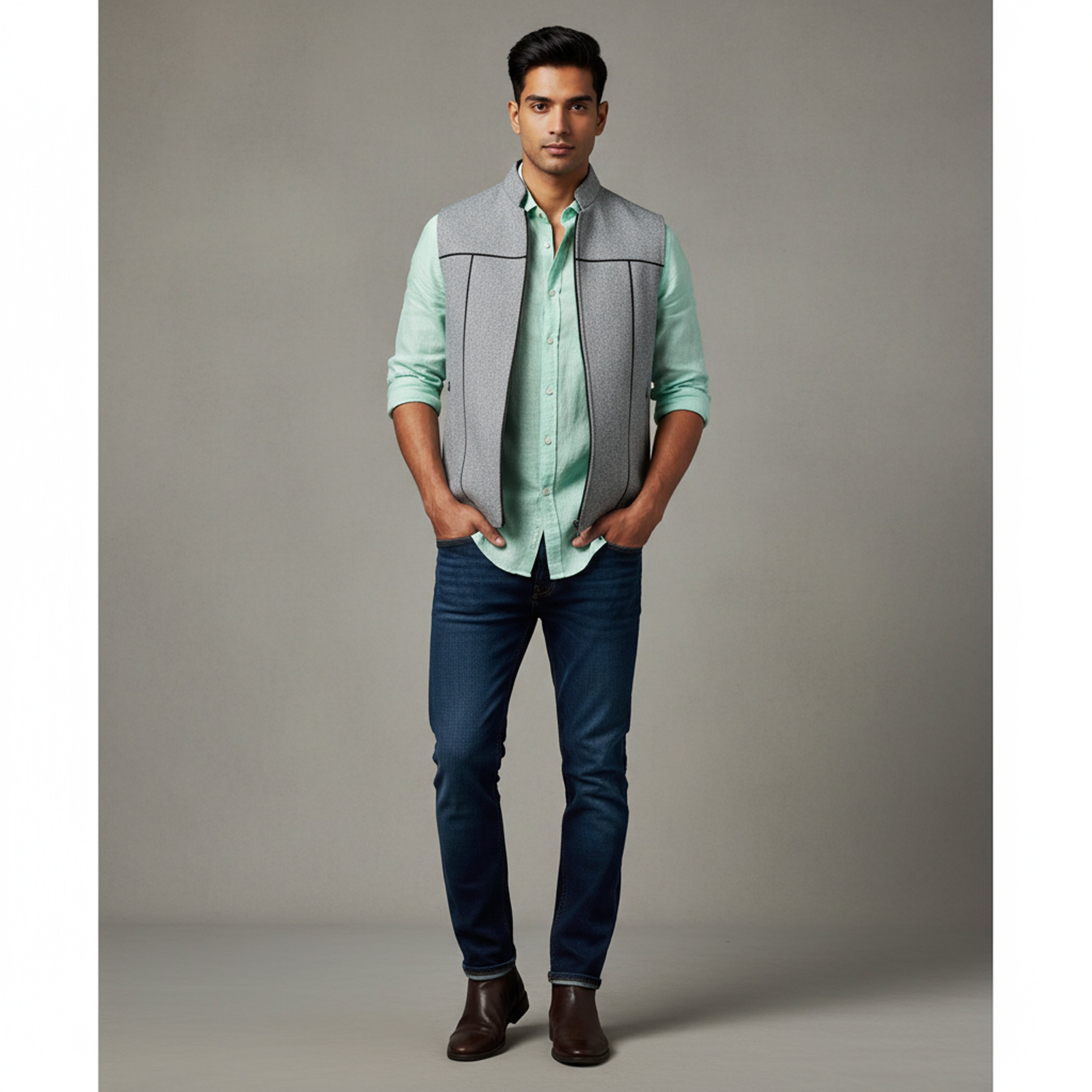 SHADOW YOKE ZIP WAISTCOAT – ASH GREY