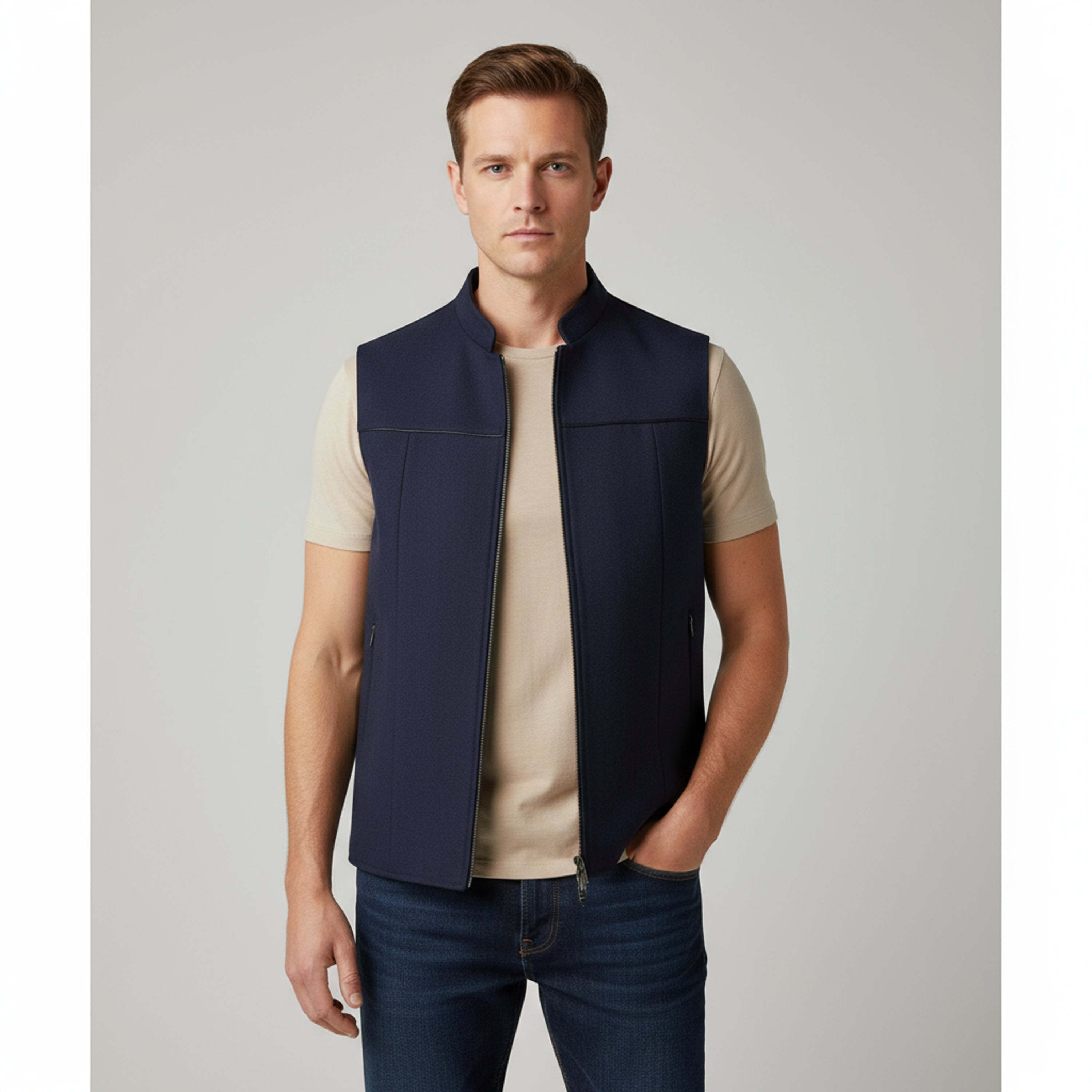 Shadow Yoke Zip Waistcoat – Midnight Navy | Premium Men's Formal