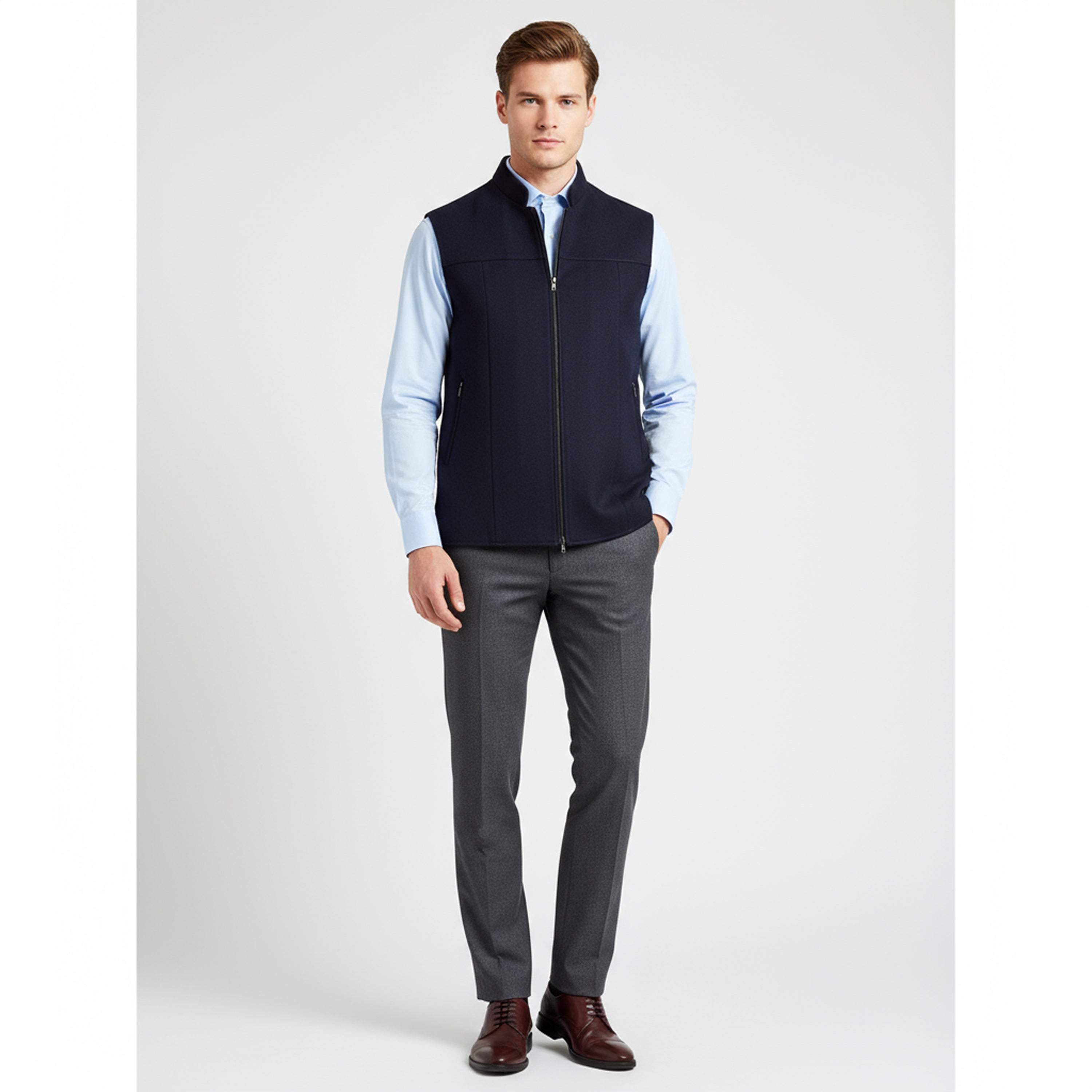 ENFOLD TAILORED VEST 38 ダークネイビー Shadow Yoke Zip Waistcoat – Midnight Navy | Premium Men's Formal