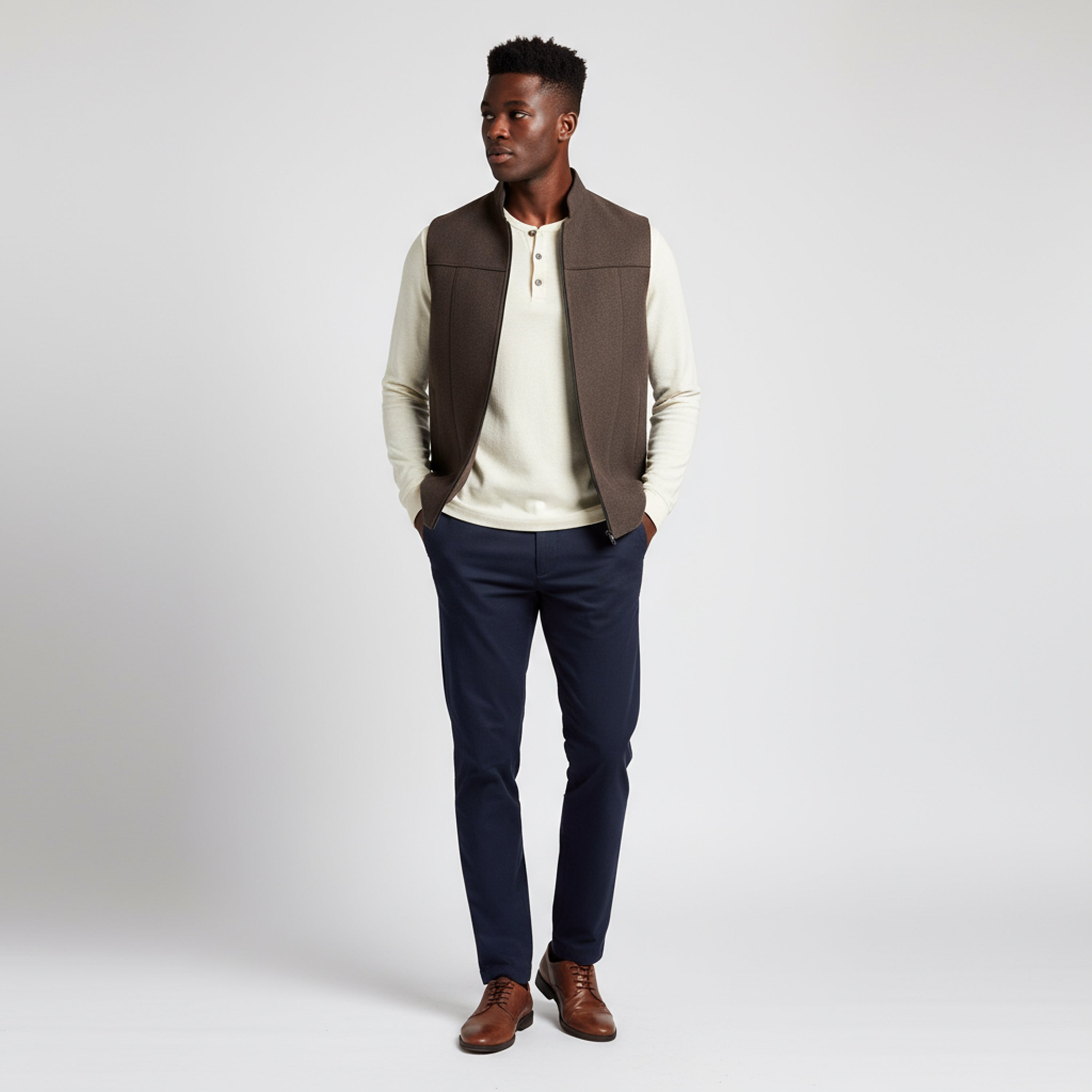 SHADOW YOKE ZIP WAISTCOAT – MOCHA BROWN