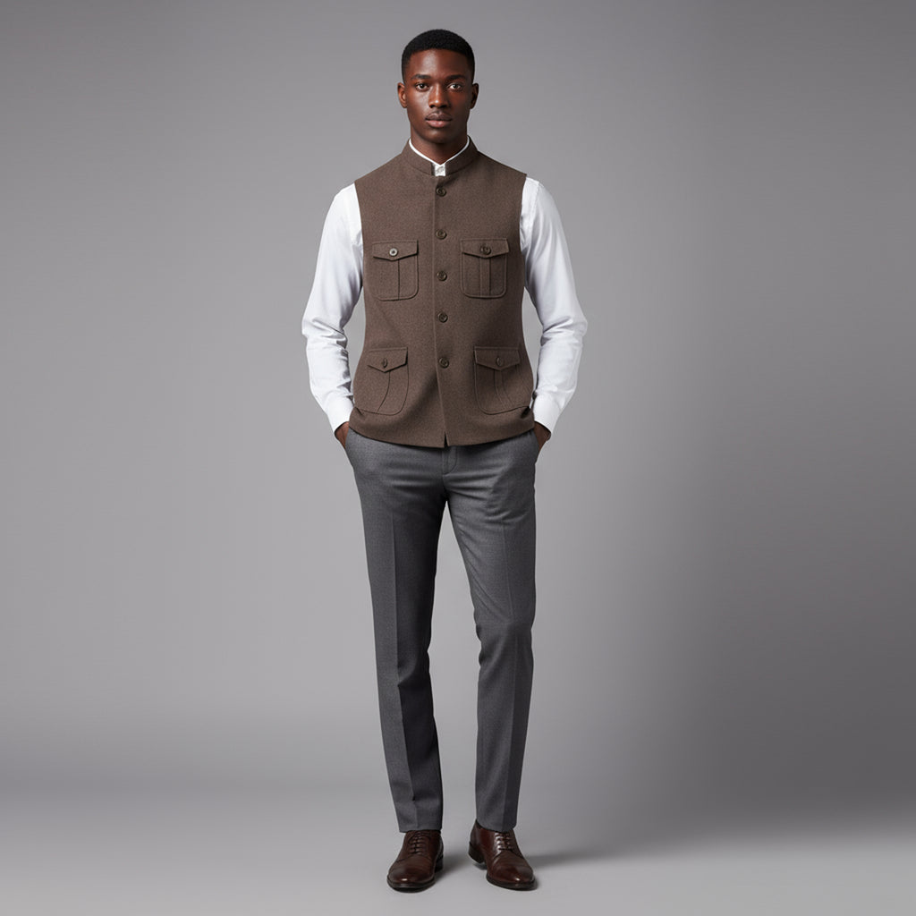 TRAVELER’S UTILITY WAISTCOAT – MOCHA BROWN