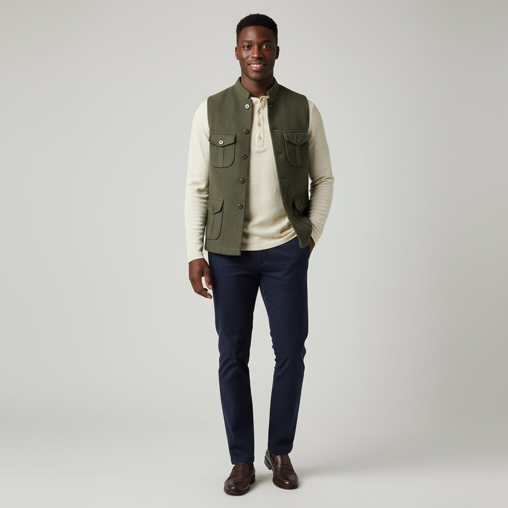 TRAVELER’S UTILITY WAISTCOAT – OLIVE GREEN