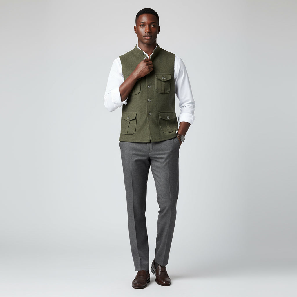 TRAVELER’S UTILITY WAISTCOAT – OLIVE GREEN